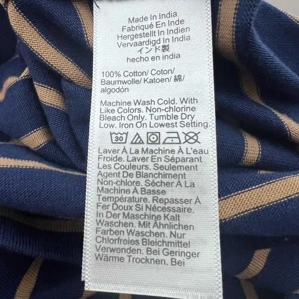 J. Crew Blue Tan Striped Ruffle-Collar Henley Top